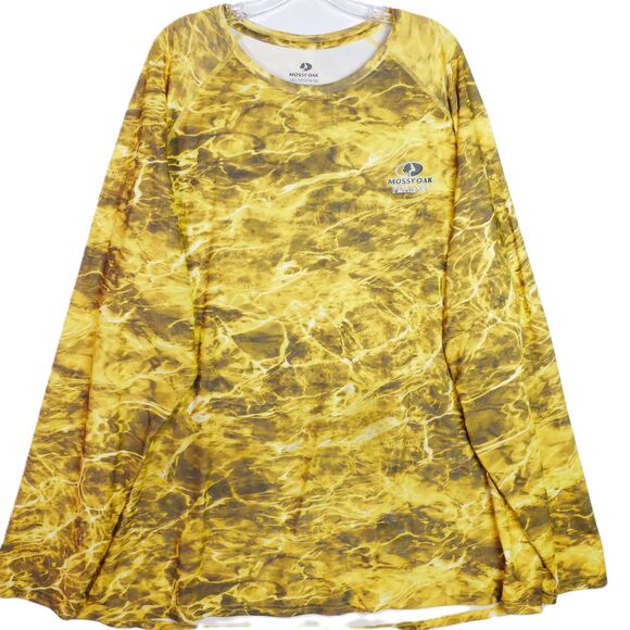 Mossy Oak Mens 3XL 54-56 Insect Repellent Fishing Shirt Yellow Long Sleeve Camo - Picture 1 of 13